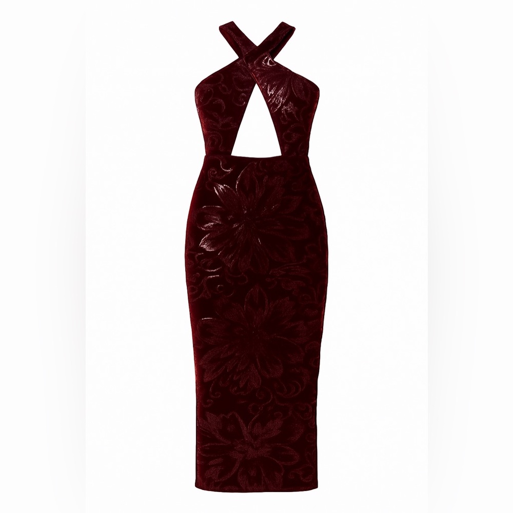 Michael Costello x REVOLVE Sequin Velvet Cutout Midi Dress Plum Burgundy – XXS - Picture 3 of 8
